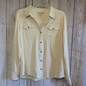 Ruff Hewn Cream Western Rodeo Casual Button-Up Shirt in a Size Large